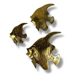 VTG Brass Angelfish Wall Decor 4 3D Nautical Ocean Wall Hanging 1 Missing Fin